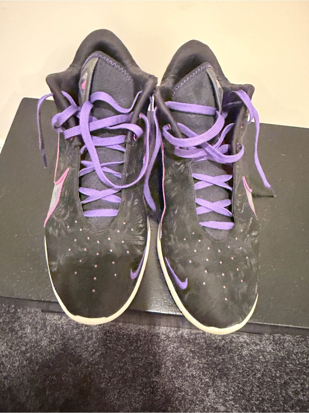 Nike Black Sneakers with Purple Laces and Logo